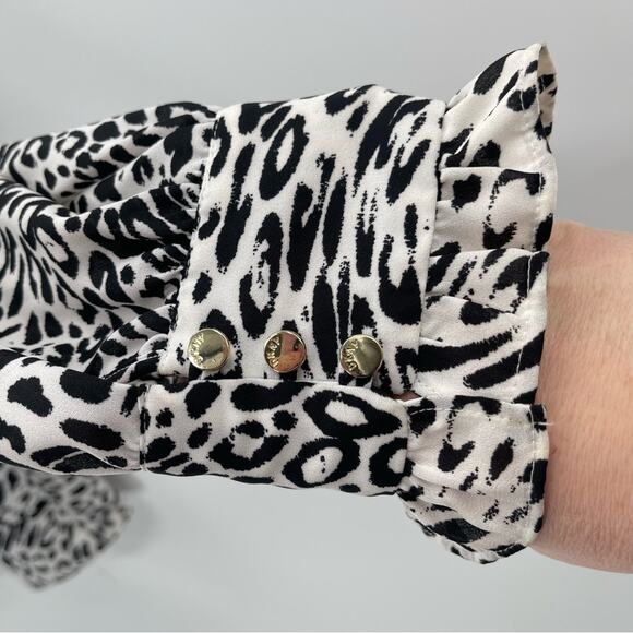DKNY Animal Printed Ruffle-Neck Ling Sleeve Business Casual Boho Blouse Size XL - Picture 7 of 11
